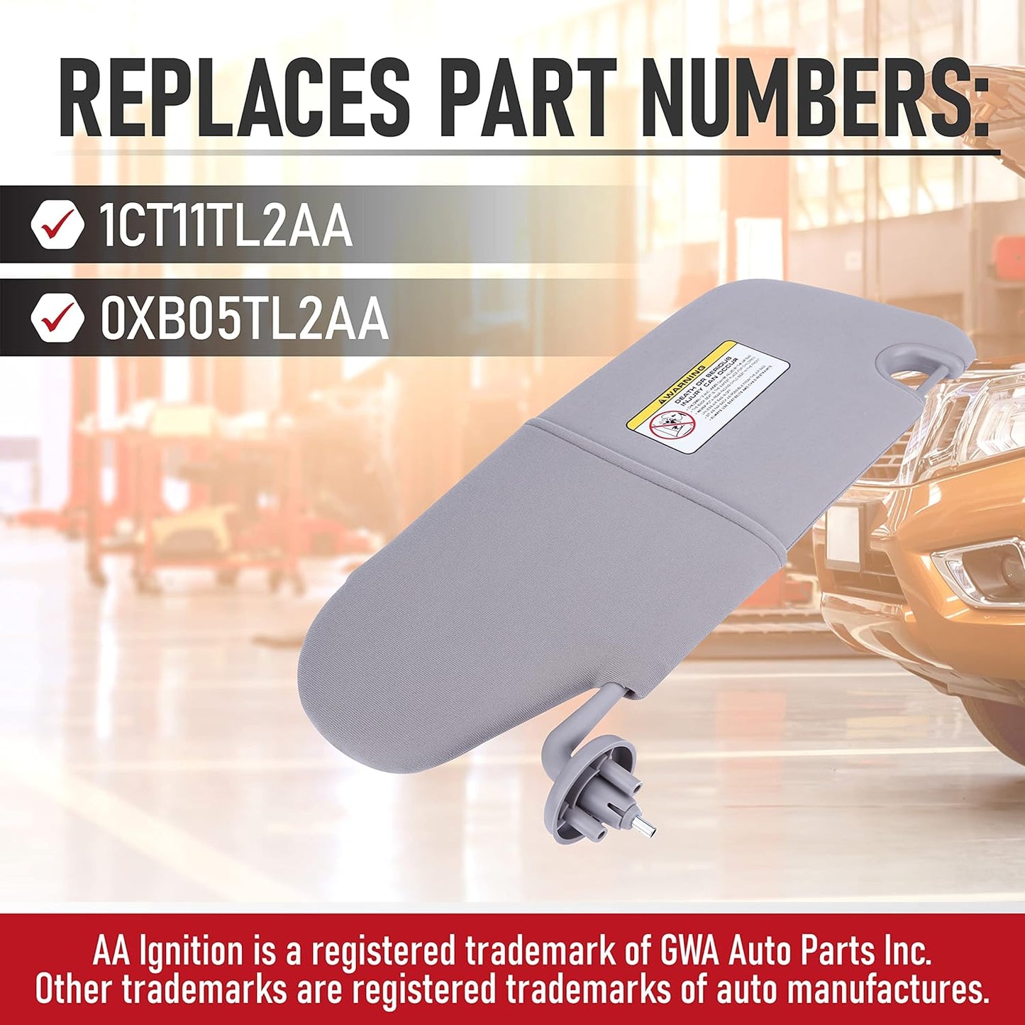 AA IGNITION Left Driver Side Sun Visor Grey - Compatible with Dodge Ram 1500, 2500, 3500 (2002-2009) - Replaces 1CT11TL2AA, 0XB05TL2AA