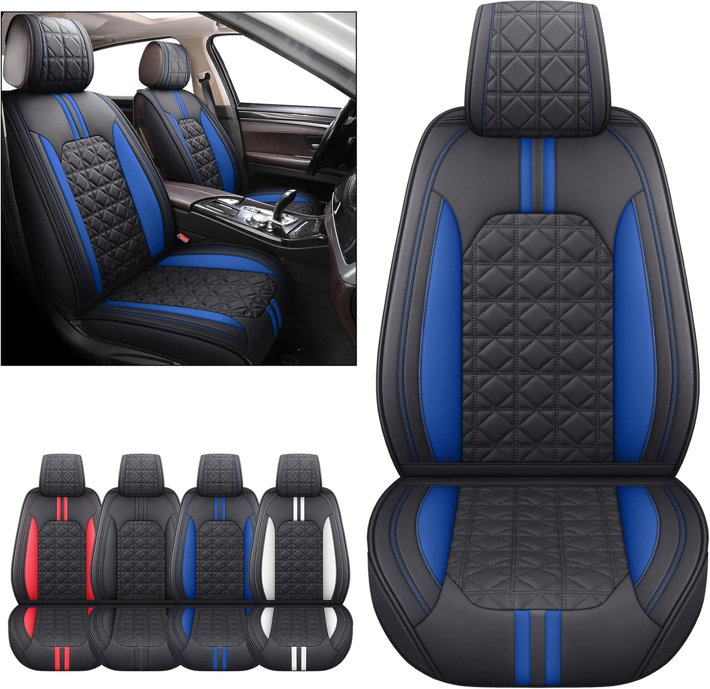 YIERTAI Universal Car Seat Covers Compatible with Toyota Corolla Highlander Honda Civic Odyssey Hybrid Ford Ranger Nissan Rogue Altima Waterproof Leather(2 PCS Front/Black-Brown)