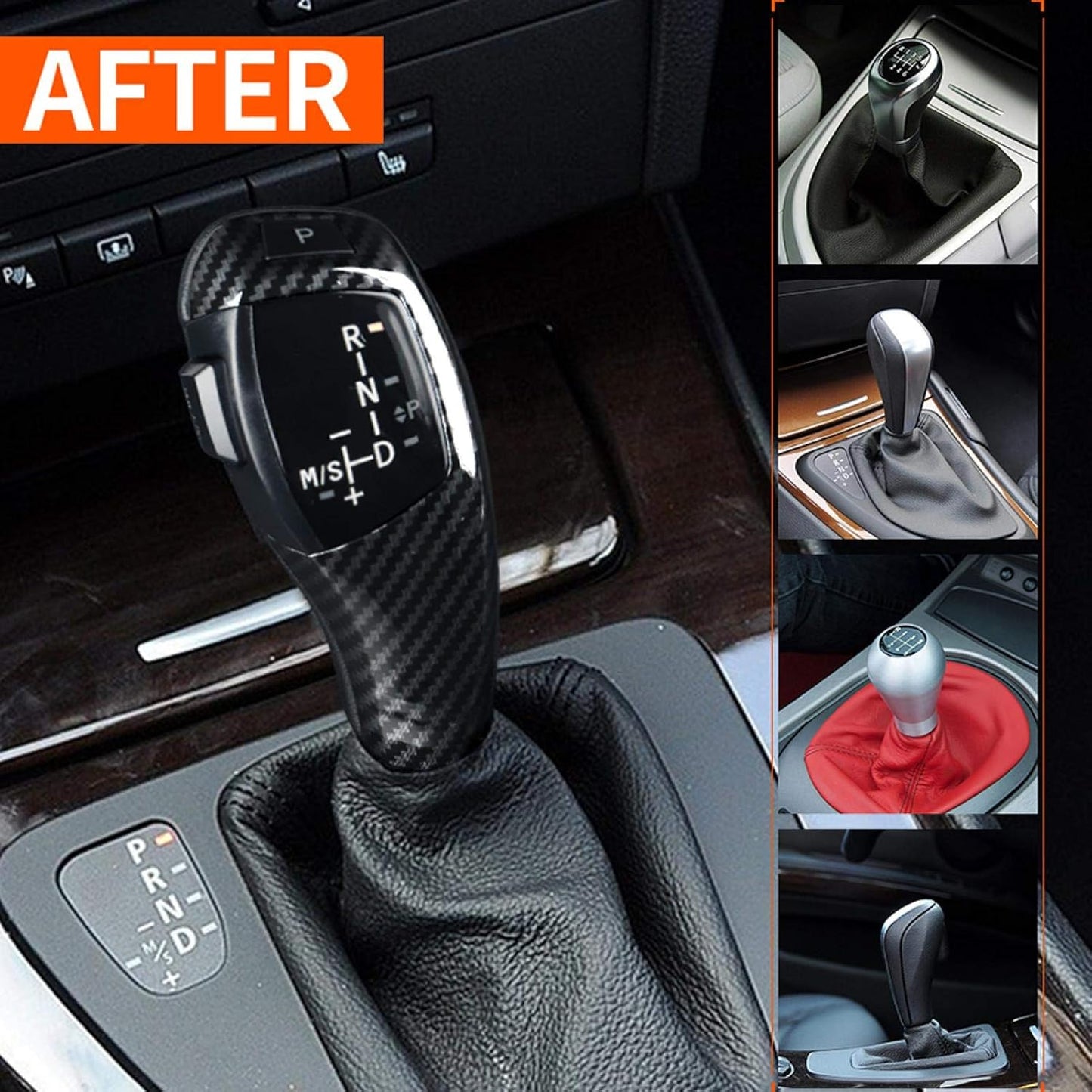 Acouto e46 Shift knob kit e46 Shift knob kit-Electric LHD Automatic LED Gear Shift Knob Retrofit Kit Fits for BMW E46 E60 E61 Refit for F30 Style(Carbon Fiber Texture)