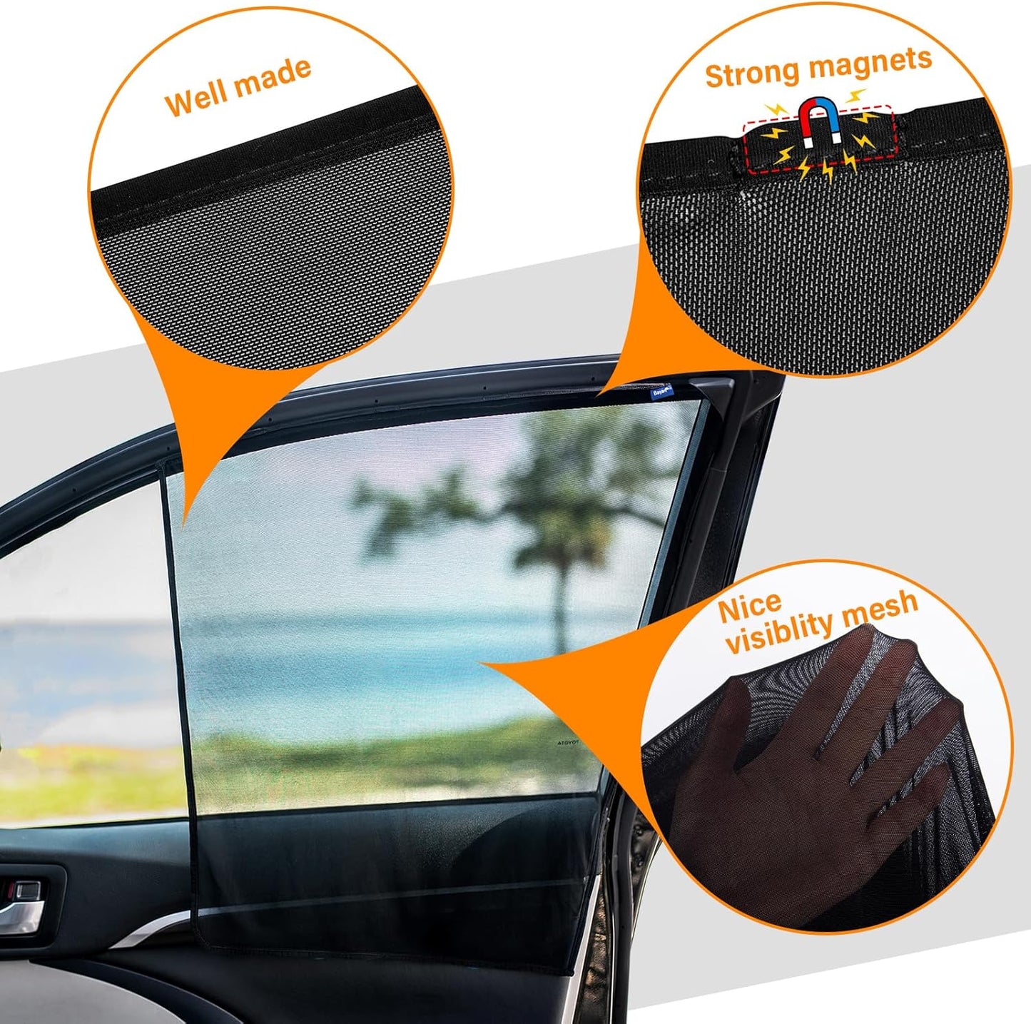 Bayan Car Front Side Window Sun Shade for Driving 2 Pack Magnetic Car Driver Side Window Curtains -Universal Fit Nissan Sunny,Camry, Corolla,Crown,Hilux, Prado,Range Rover,CRV,RAV4,Prius