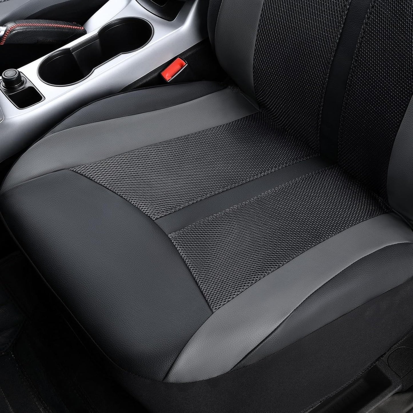 Flying Banner Classic Black PU Leather and Mesh Breathable Universal Car Seat Covers Sets with Airbag Compatible