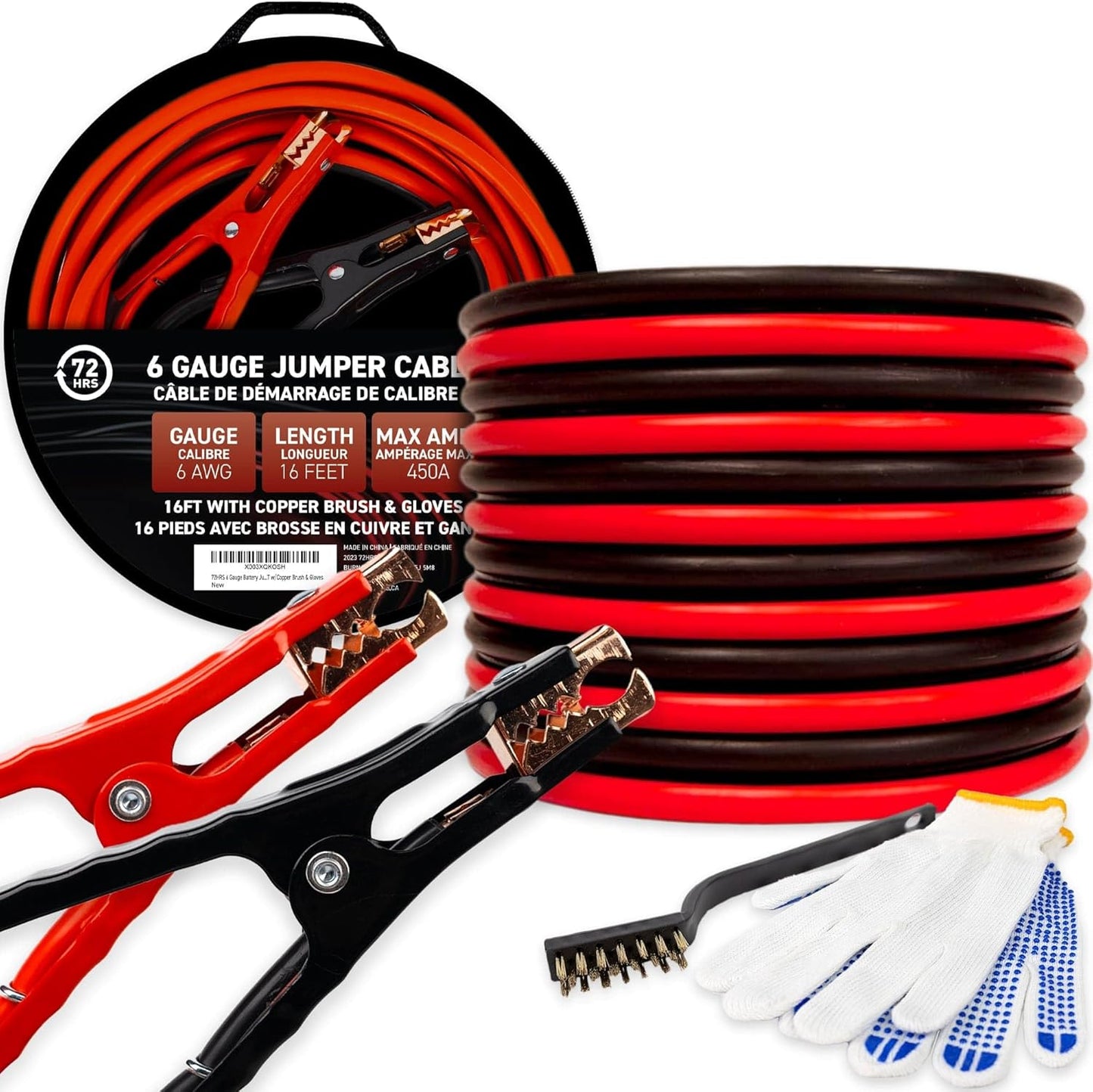 72HRS Jumper Cables, Booster Cable, Jumper Battery Cables for Roadside Emergencies (25 Feet (Pack of 10), 0-Gauge)
