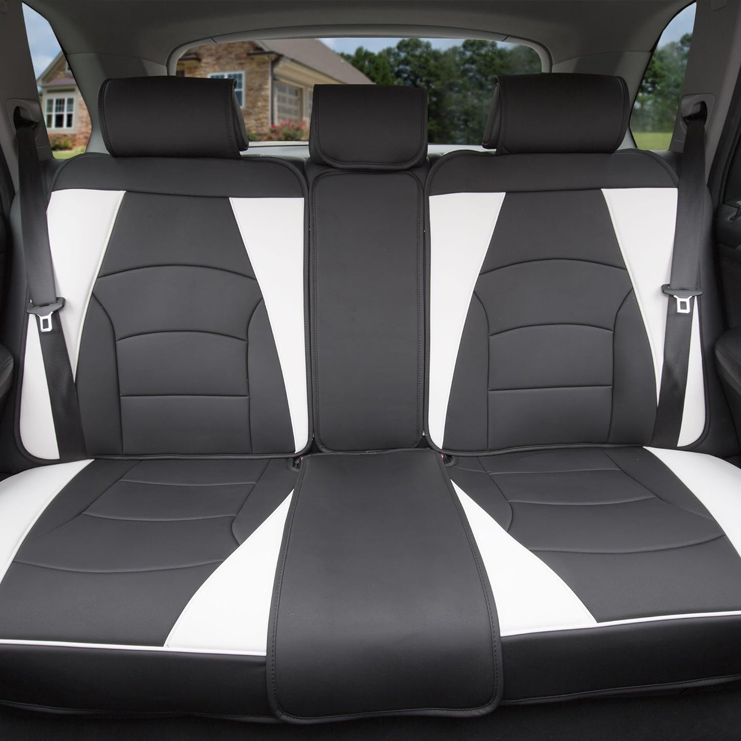 FH Group Front Set Faux Leather Car Seat Cushions - Seat Covers for Low Back Seat, Universal Fit, Airbag Compatible Seat Cover for SUV, Sedan, Black
