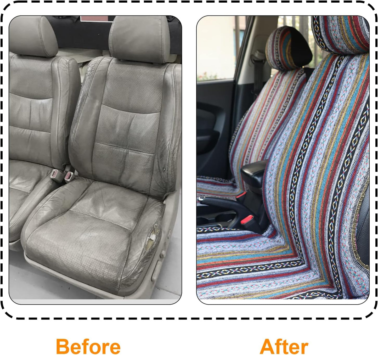 TIROL Universal 4PCS Front Seat Covers Detachable Headrest National Stripe Colorful Front Seat Protectors Suitable for Sedan SUV