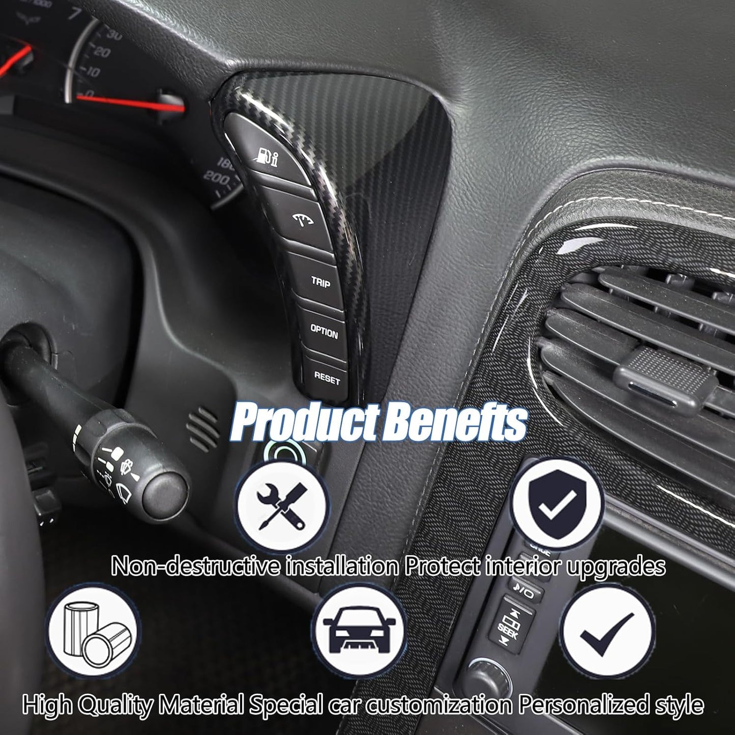 Dashboard Button Cover Trim Compatible with Chevy Corvette C6 2005-2013, Speedometer Bezel Cover Trim Frame Interior Accessories (Carbon Fiber Pattern)