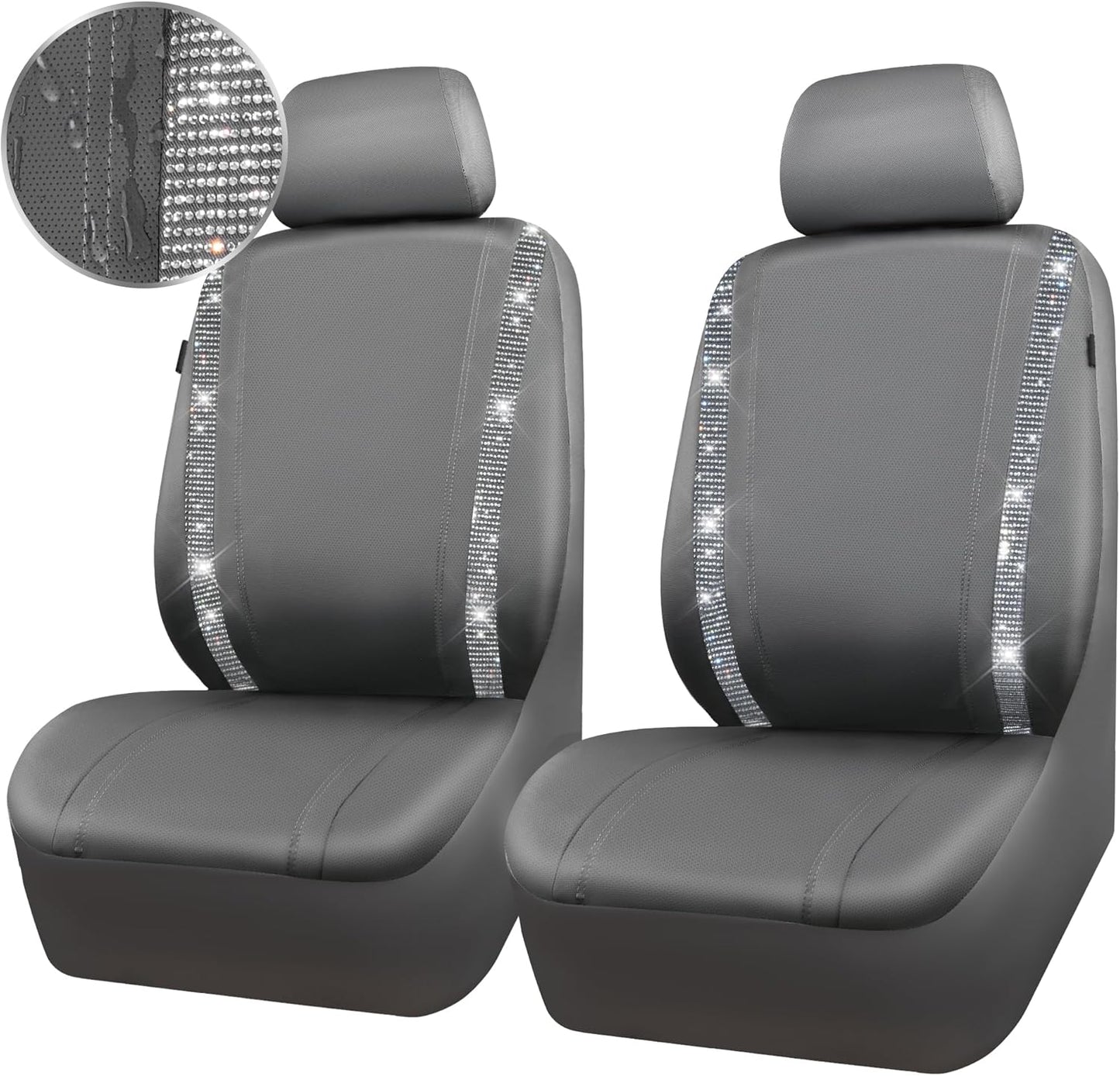 CAR PASS Leather Diamond Bling Car Seat Covers 2 Front Interior Sets, Waterproof Universal Shining Glitter Crystal Sparkle Fit for 95% Automotive Truck SUV Cute Women Girl, Beige Rhinestone