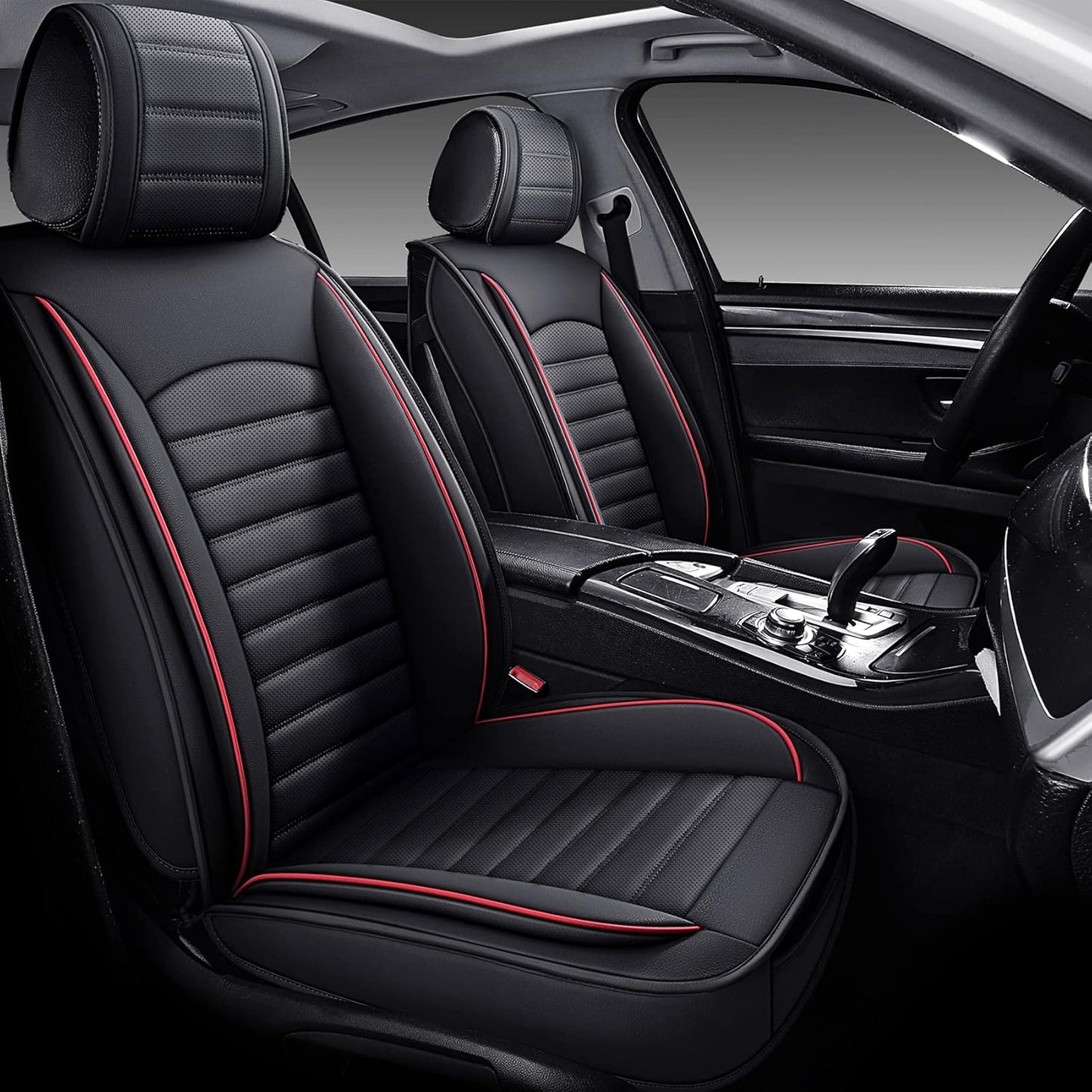 OMOKA AUTO Rear Car Seat Covers with Waterproof Leather,Vehicle Cushion Cover for Cars SUV Sedan Pick-up Truck Universal Fit Set for Most Cars (Black, Rear Seat)