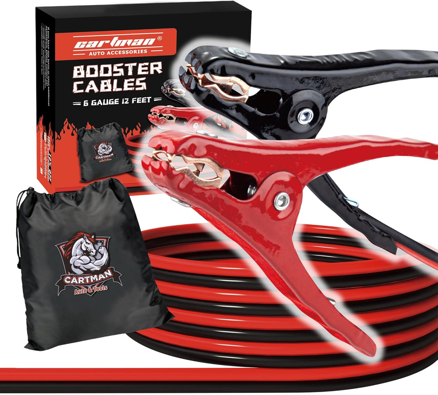 CARTMAN 1 Gauge 20 Feet Jumper Cables 800AMP Heavy Duty Booster Cables with Carry Bag