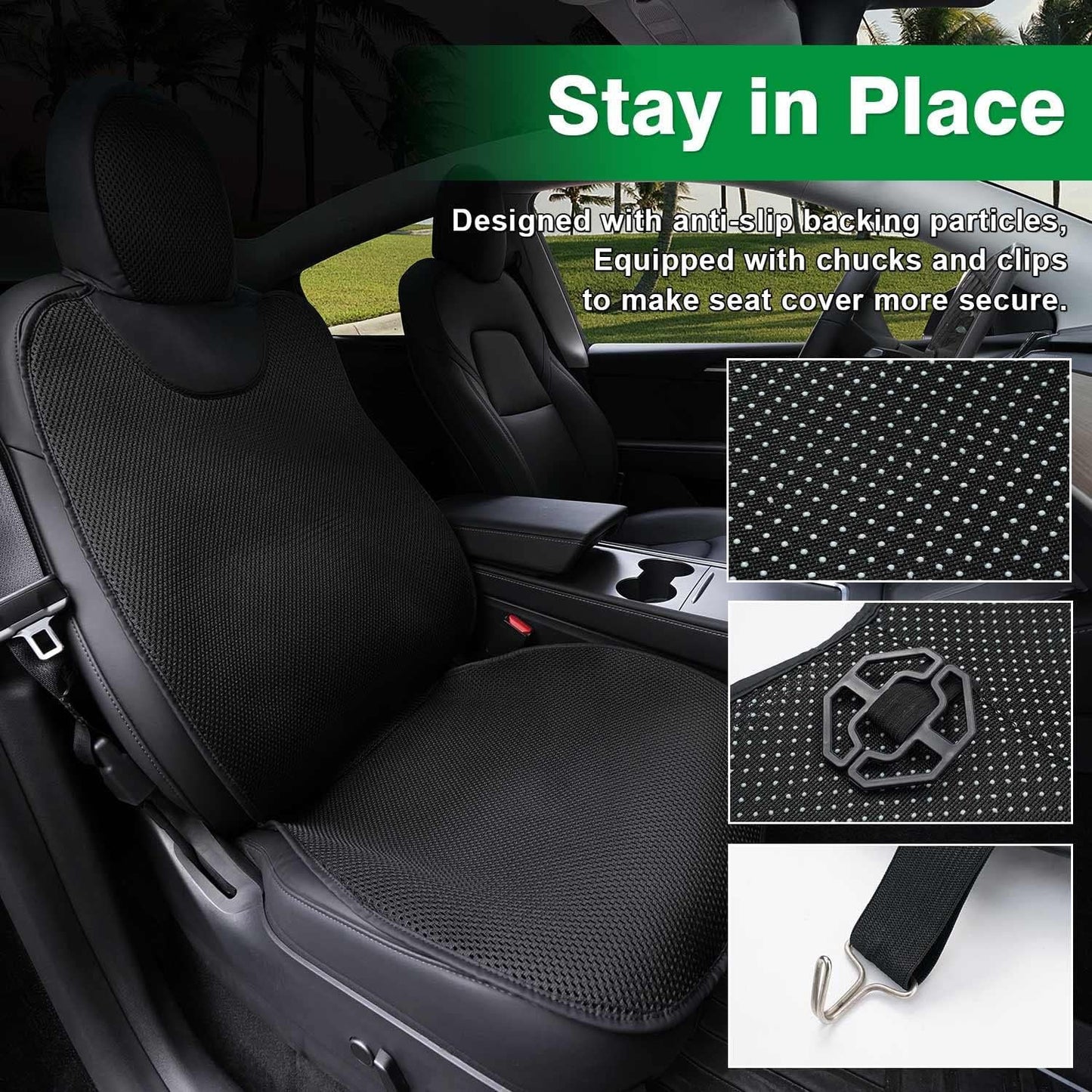Shademax Car Seat Cover for Tesla Model Y 2020-2024 2025 /Model 3 2017-2024 Front Car Seat Protector Mat Pad Summer Breathable Anti-Slip for Tesla Model 3 Model Y Accessories Car Seat Protection 1PCS