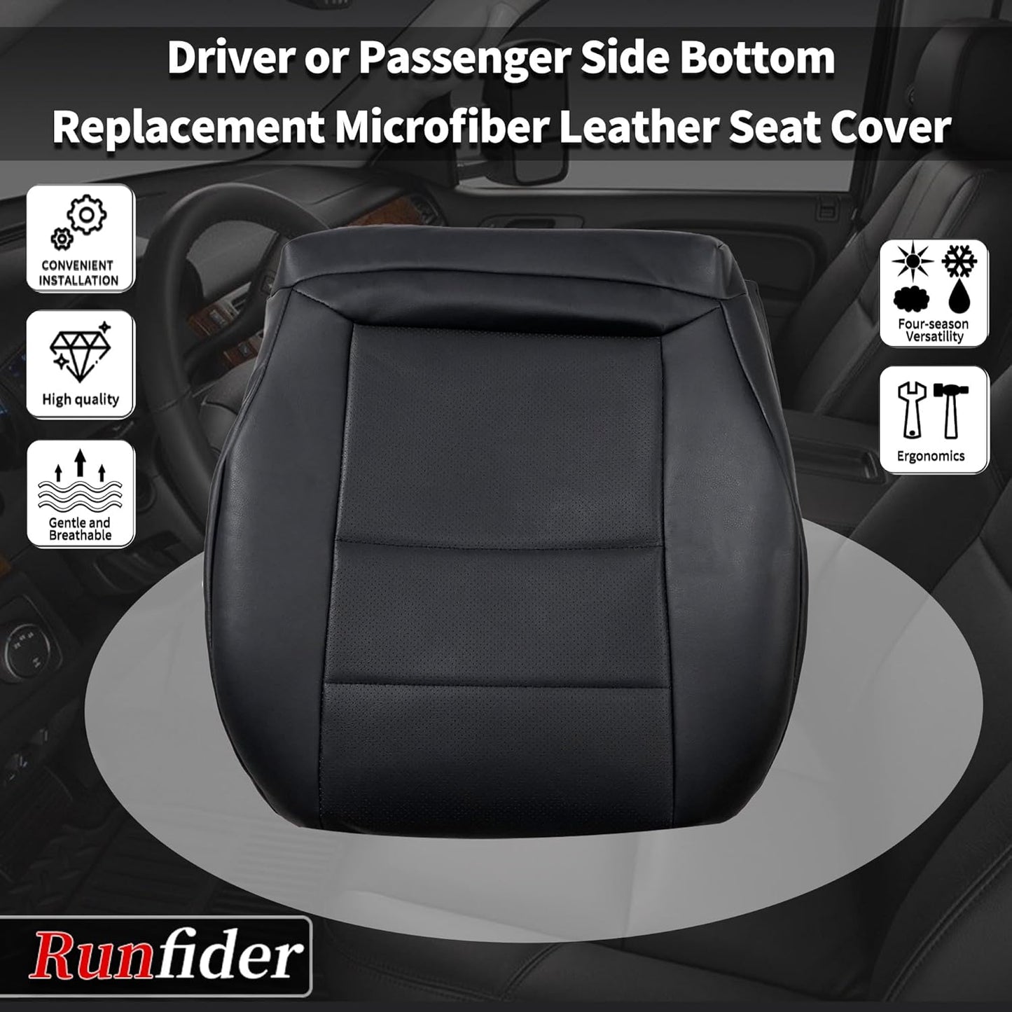 runfider Black Driver Side Bottom Replacement Leather Seat Cover Fit for Mercedes Benz GLK 250 GLK 350 2008 2009 2010 2011 2012 2013 2014 2015, BCZYT001