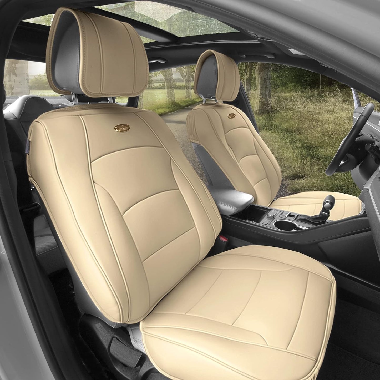FH Group Front Set Faux Leather Car Seat Cushions - Seat Covers for Low Back Seat, Universal Fit, Airbag Compatible Seat Cover for SUV, Sedan, Black