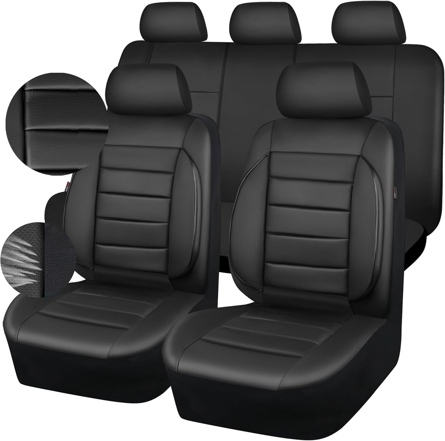 CAR PASS Leather Seat Covers Full Set Universal Water Resistant 3D Foam Back Support, Luxury Comfort Automotive 5 Seat Covers All Season Fit for SUV,Sedan,Van, Airbag Compatible Elegance(Black)