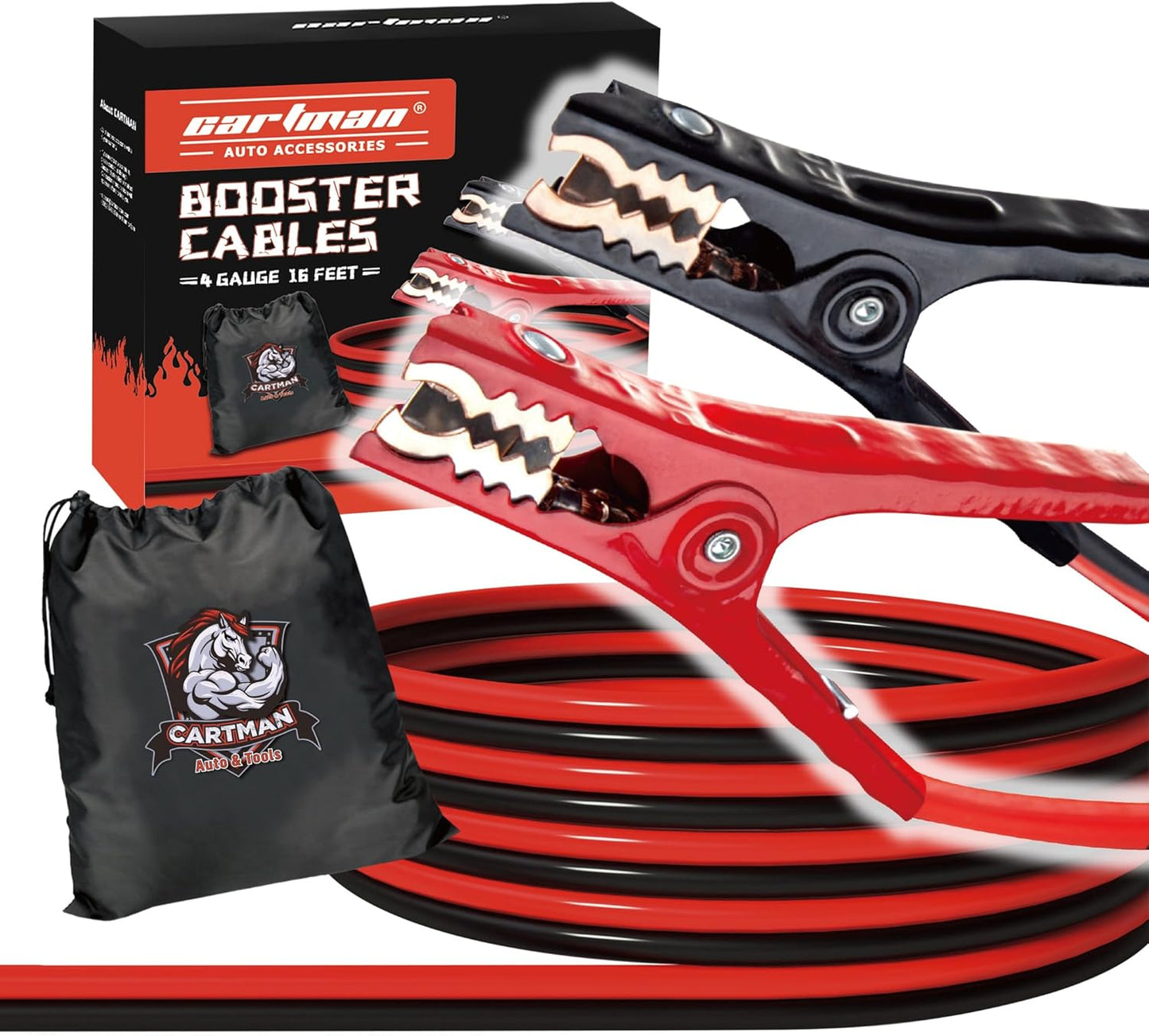 CARTMAN 1 Gauge 20 Feet Jumper Cables 800AMP Heavy Duty Booster Cables with Carry Bag