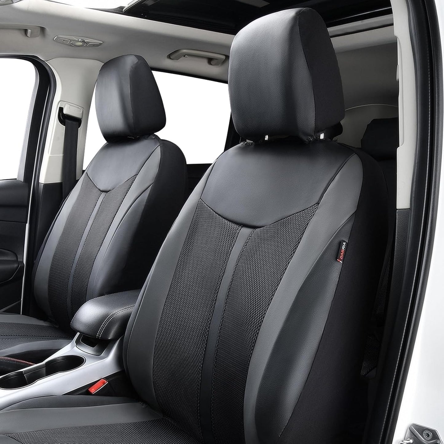 Flying Banner Classic Black PU Leather and Mesh Breathable Universal Car Seat Covers Sets with Airbag Compatible
