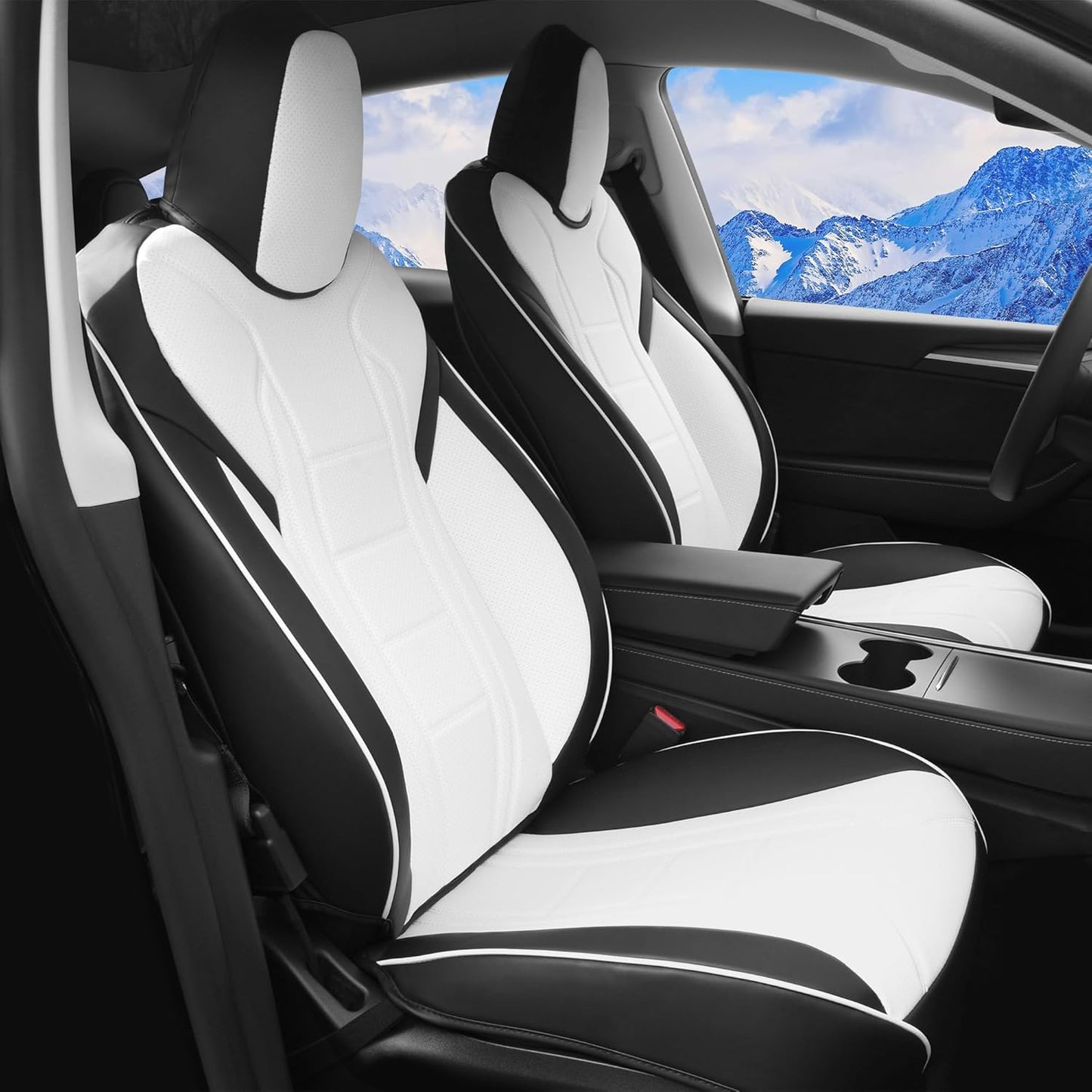 Elantrip 2PCs Front Car Seat Covers Leather Water Proof Seat Protector Universal fit for Most Cars SUVs and Trucks Black