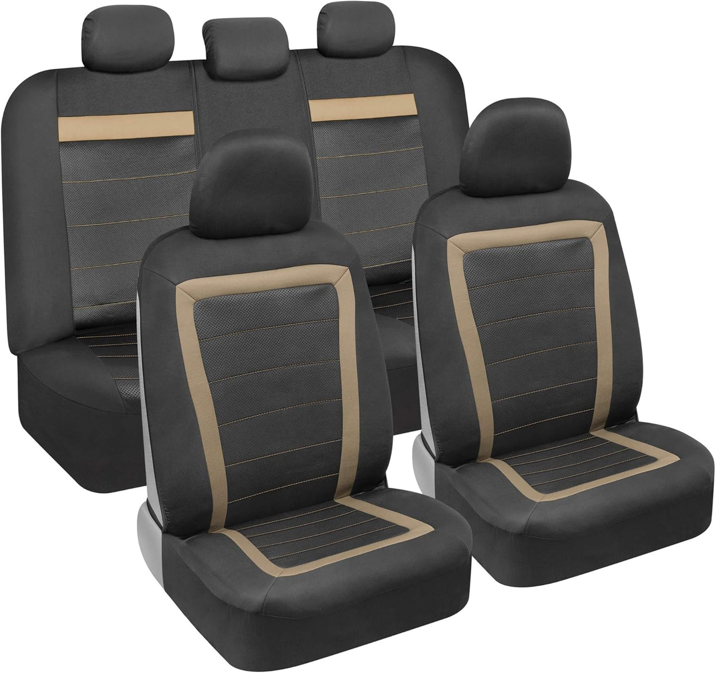 carXS FreshMesh Car Seat Covers Full Set with Charcoal Accent – Mesh Front Seat Covers with Split Bench Back Seat Protector, Interior Covers for Auto Truck Van SUV