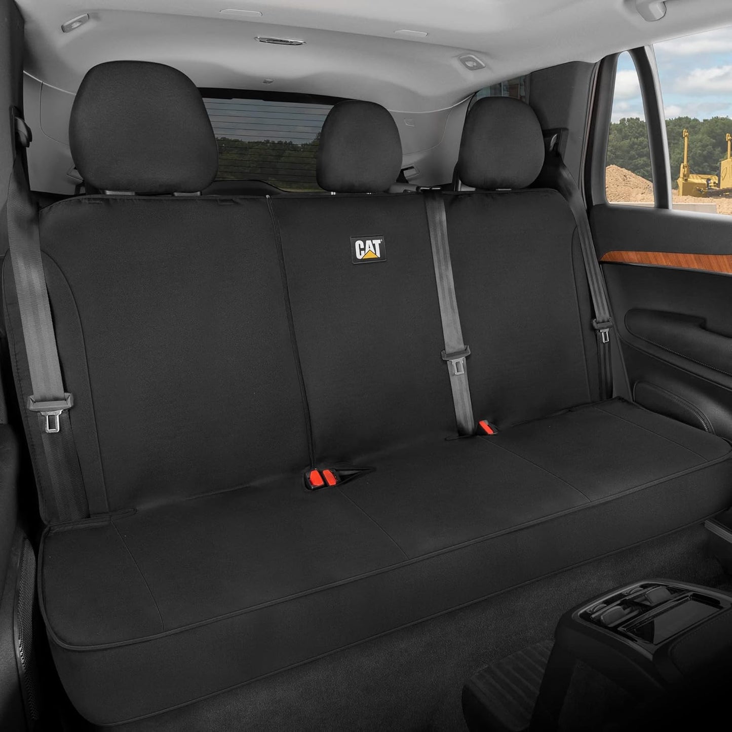 Cat Flexfit Black Rear Seat Cover for Car - Durable Canvas Material Back Car Seat Covers 60/40 Split Bench Protector – Back Seats Cover for Truck & SUV Rear Bench Protector Interior Car Accessories
