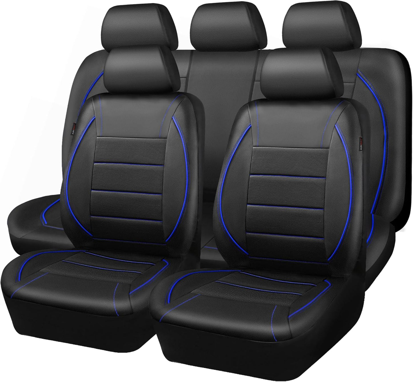 CAR PASS Universal FIT Piping Leather Car Seat Cover, for suvs,Van,Trucks,Airbag Compatible,Inside Zipper Design and Reserved Opening Holes (Full seat Covers, Black and Beige)