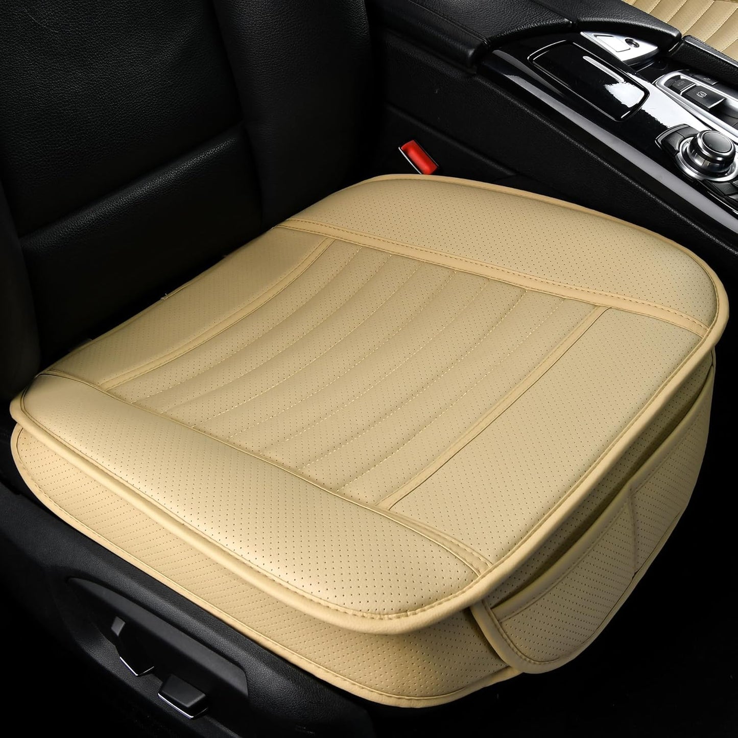 Sunny color 2pc Edge Wrapping Comfortable Car Front Seat Covers, Seat Protectors, Anti-Slip Bottom Seat Cushion Covers for Auto with PU Leather(Black)