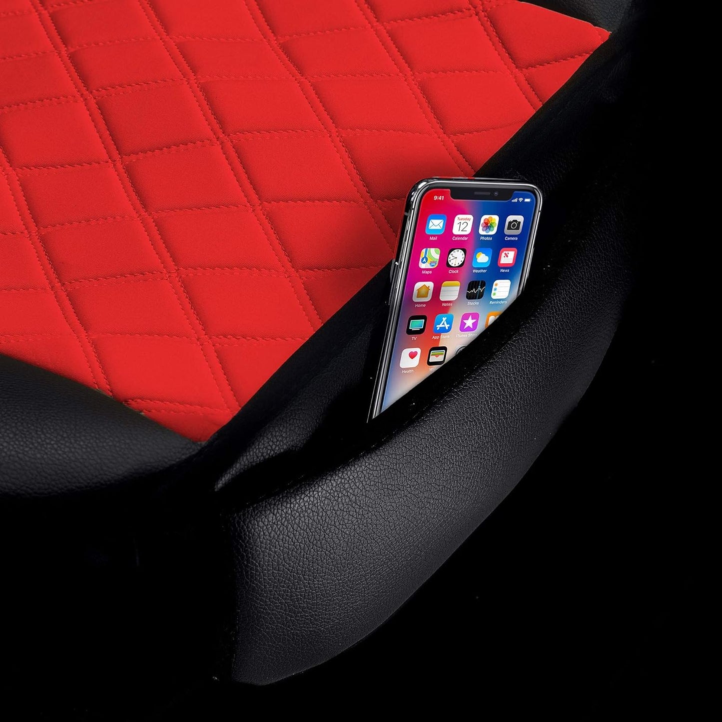 FH Group Car Seat Cushion Pads Front Set Faux Leather Neosupreme Automotive Seat Cover Cushion Pads - Universal Fit, Airbag Compatible Car Seat Cushion Pad with Front Pocket for SUV, Sedan, Van Red