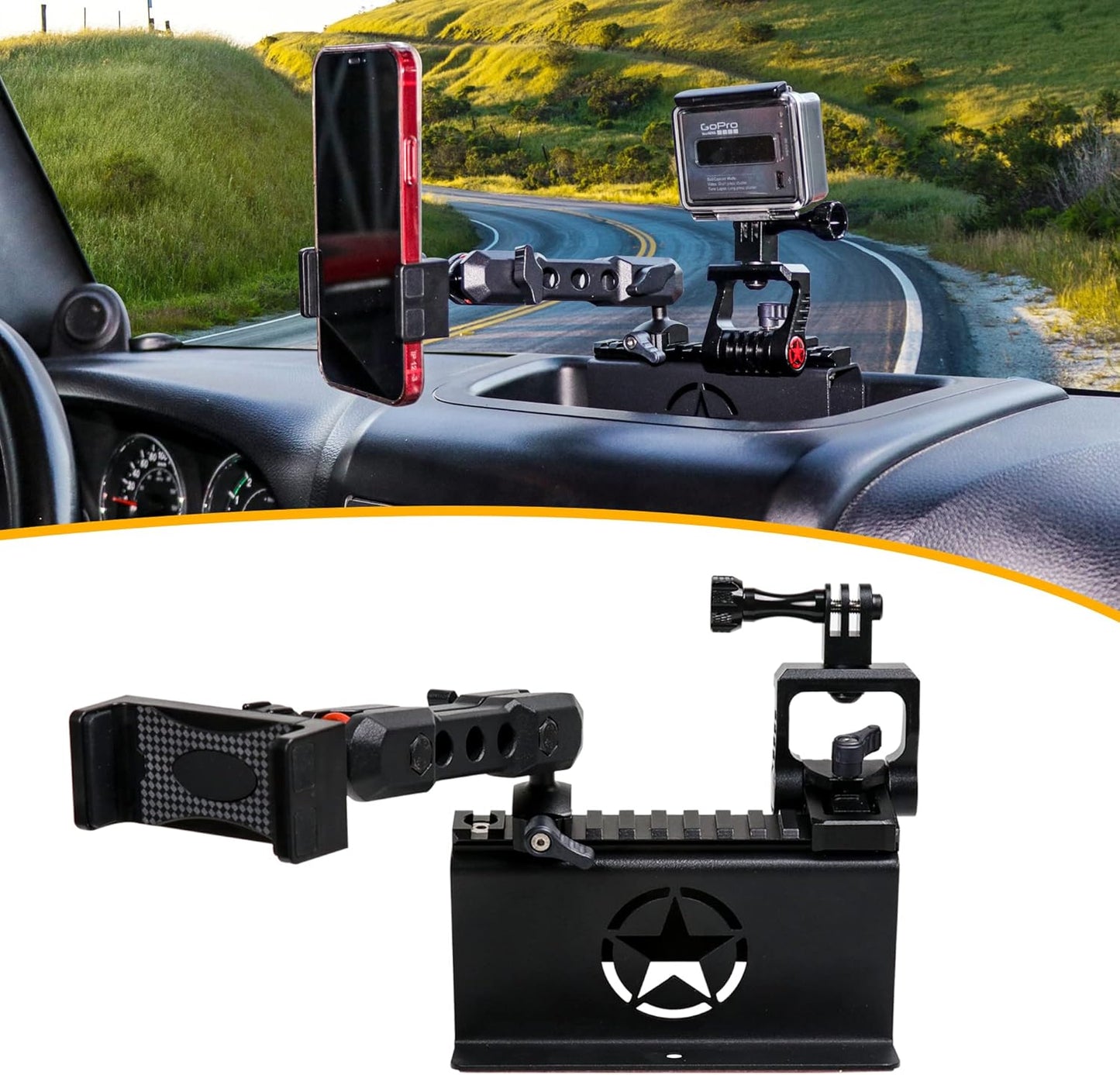 BESTAOO JL Dash Multi-Mount Phone Holder, for 2018-2023 Jeep Wrangler JL JLU & Gladiator JT, Multifunction, Action Camera Holder and Platform Phone Stand