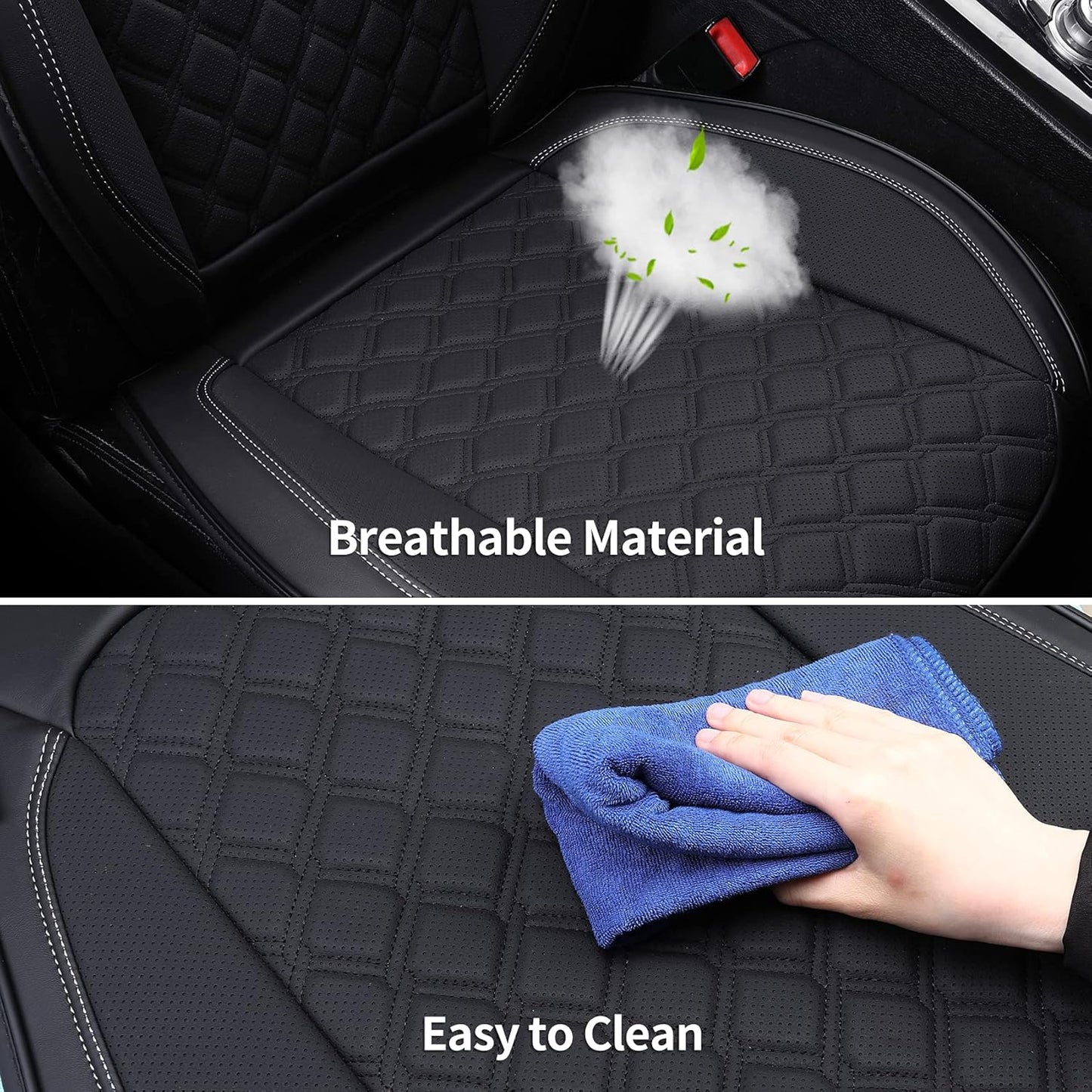 Coverado Leather Front Seat Covers, Waterproof Seat Covers for Cars with Velvet, Car Seat Protector Universal Fit for Most Vehicles(Black&Gray)