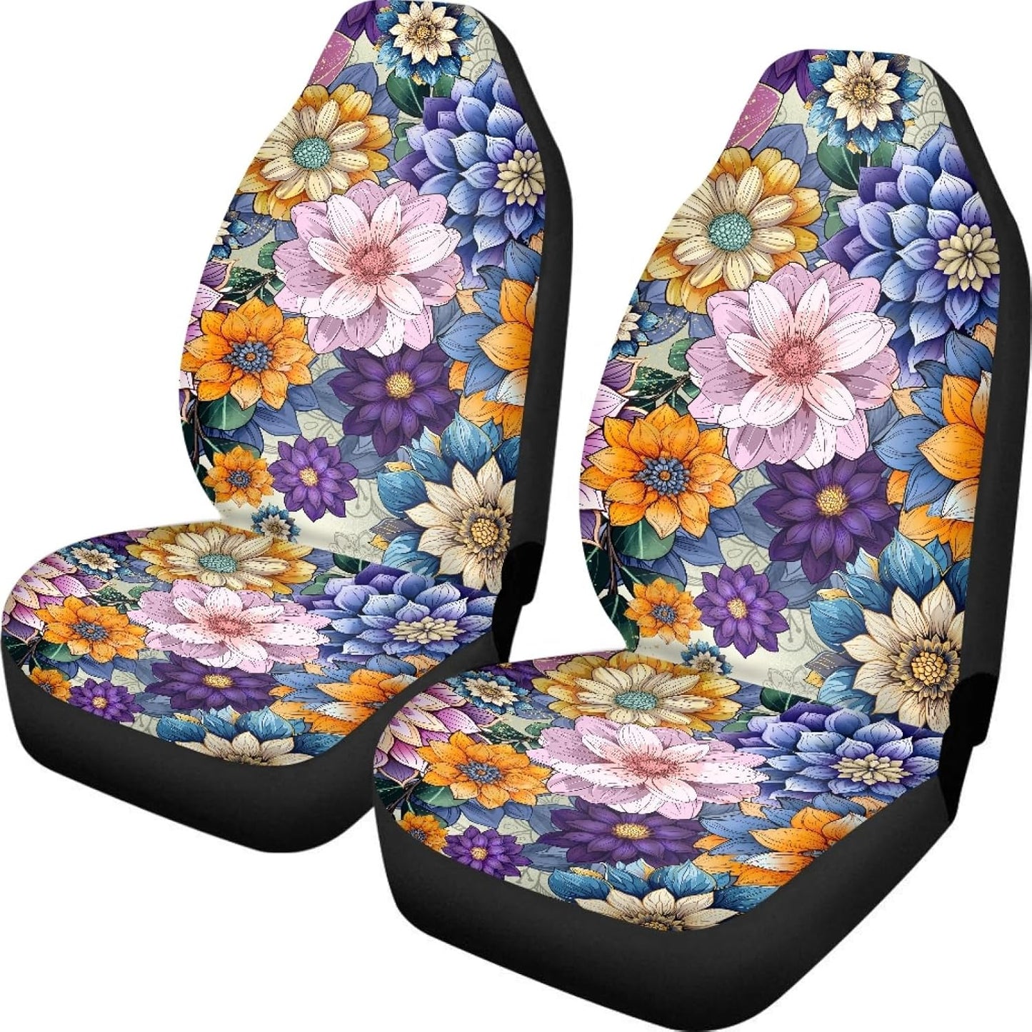 TOADDMOS Bohemian Colorful Mandala Patchwork Car Seat Covers Bucket Front Seats Protector,Universal Fit Cars,Sedan,SUV
