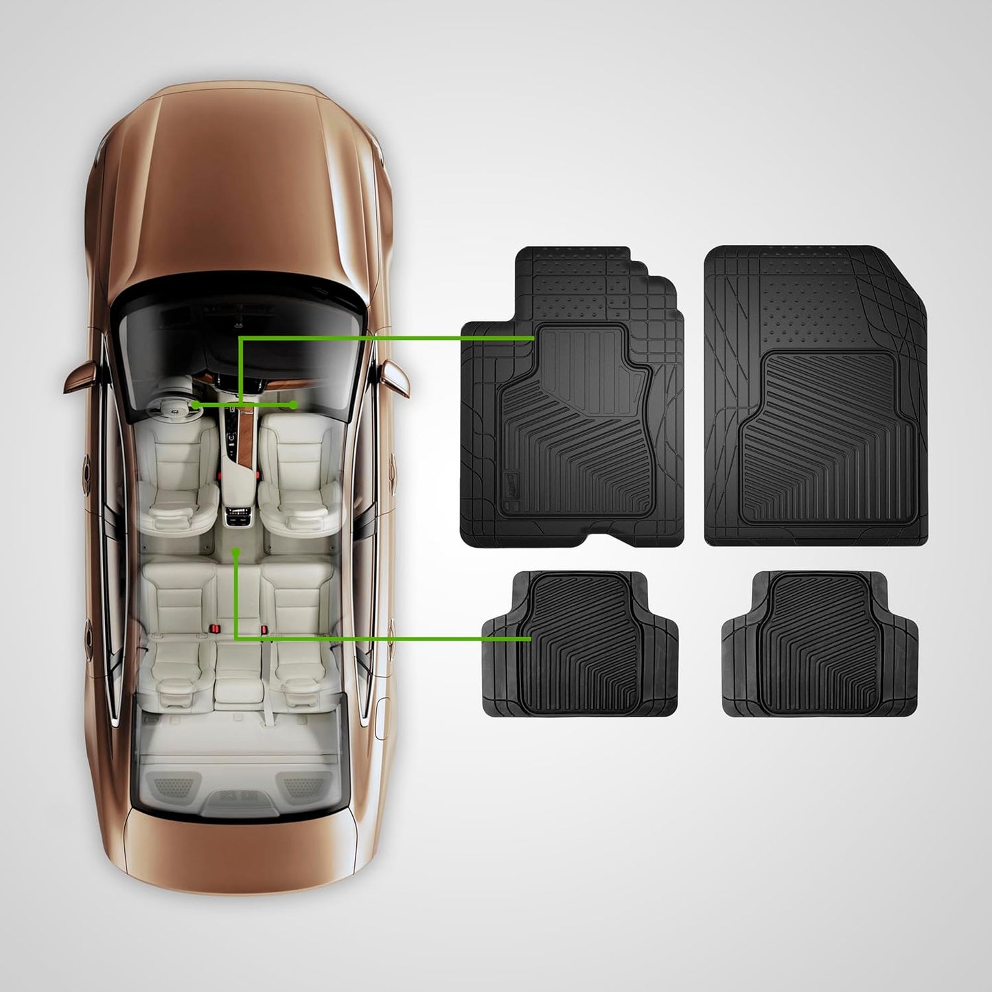 SmartFit 4-Piece All-Weather Heavy-Duty Car Floor Mats, Trim-to-Fit Mats for Cars — Black