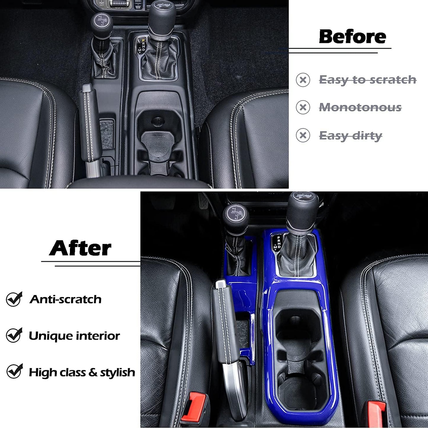 LAIKOU Left & Right 4WD Gear Shift Panel Cover Trim Control Center Console Water Cup Holder Frame Interior Accessories Fits for Jeep Wrangler JL JLU 2018-2024 & Gladiator JT (Blue)