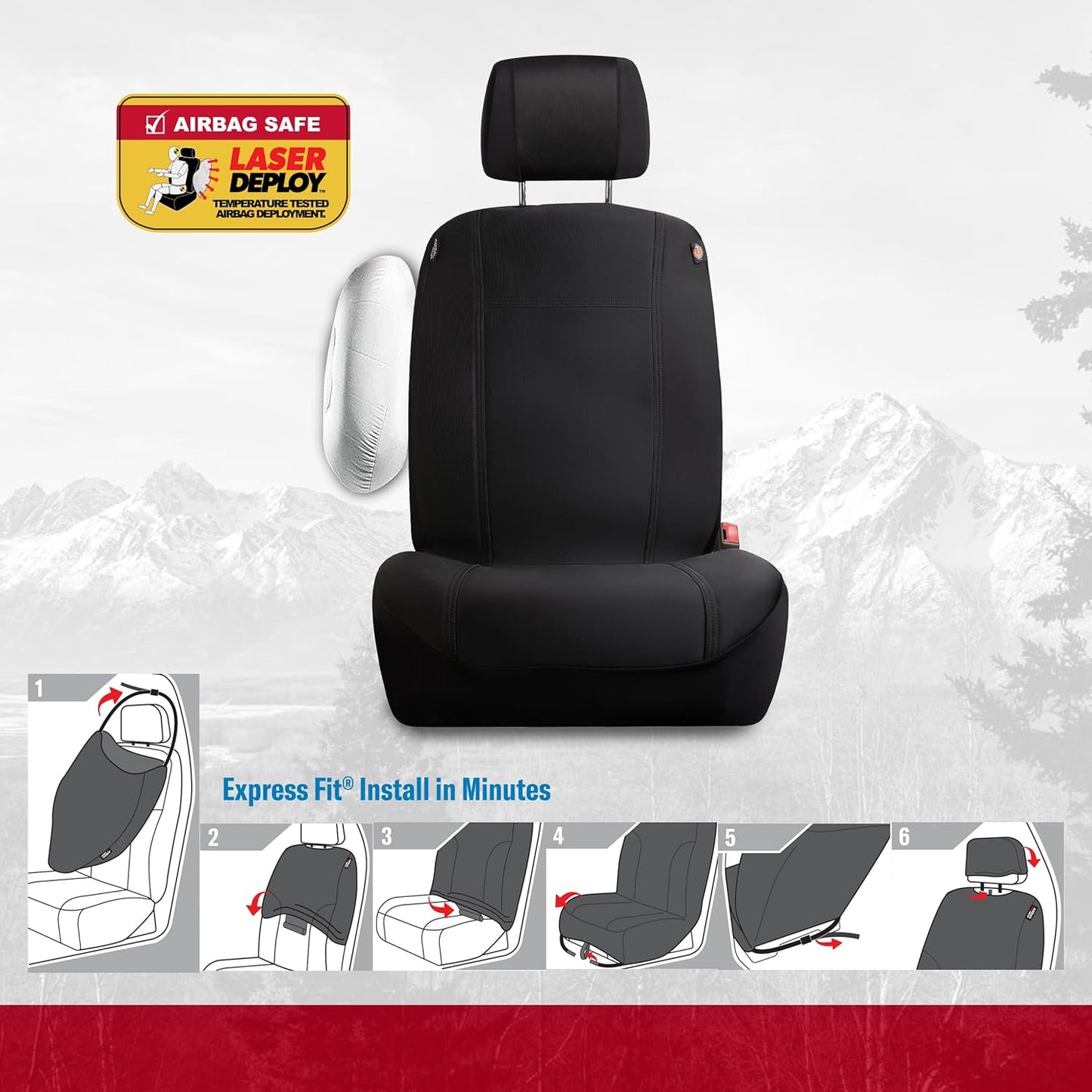 Dickies 2-Piece Puncture-Resistant Front Seat Covers for Cars, Trucks, SUVs — Black