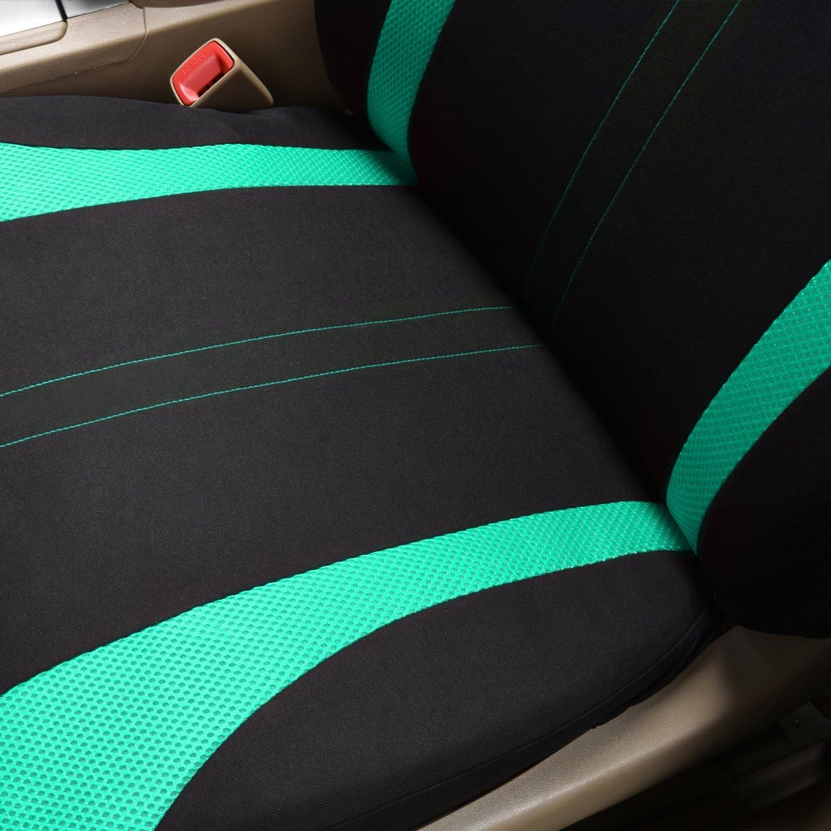 Flying Banner Car Seat Covers Front Seats and Rear Bench Air Mesh Fabric Rear Bench Split Polyester Easy Installation SUV CAR Woman Lady Femal (Black Mint Green, Full Set)