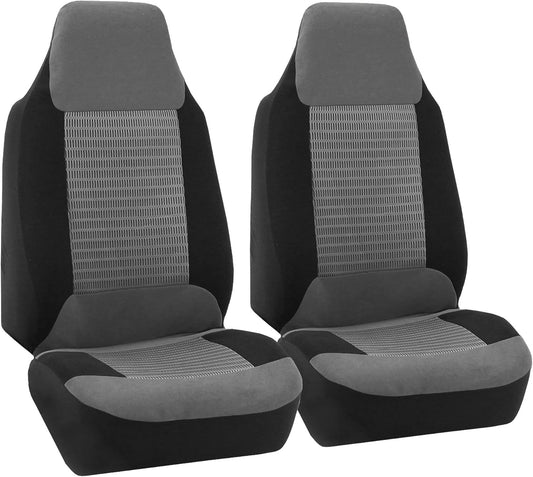 FH Group Fabric Pair Bucket Seat Covers Airbag Ready Gray Color