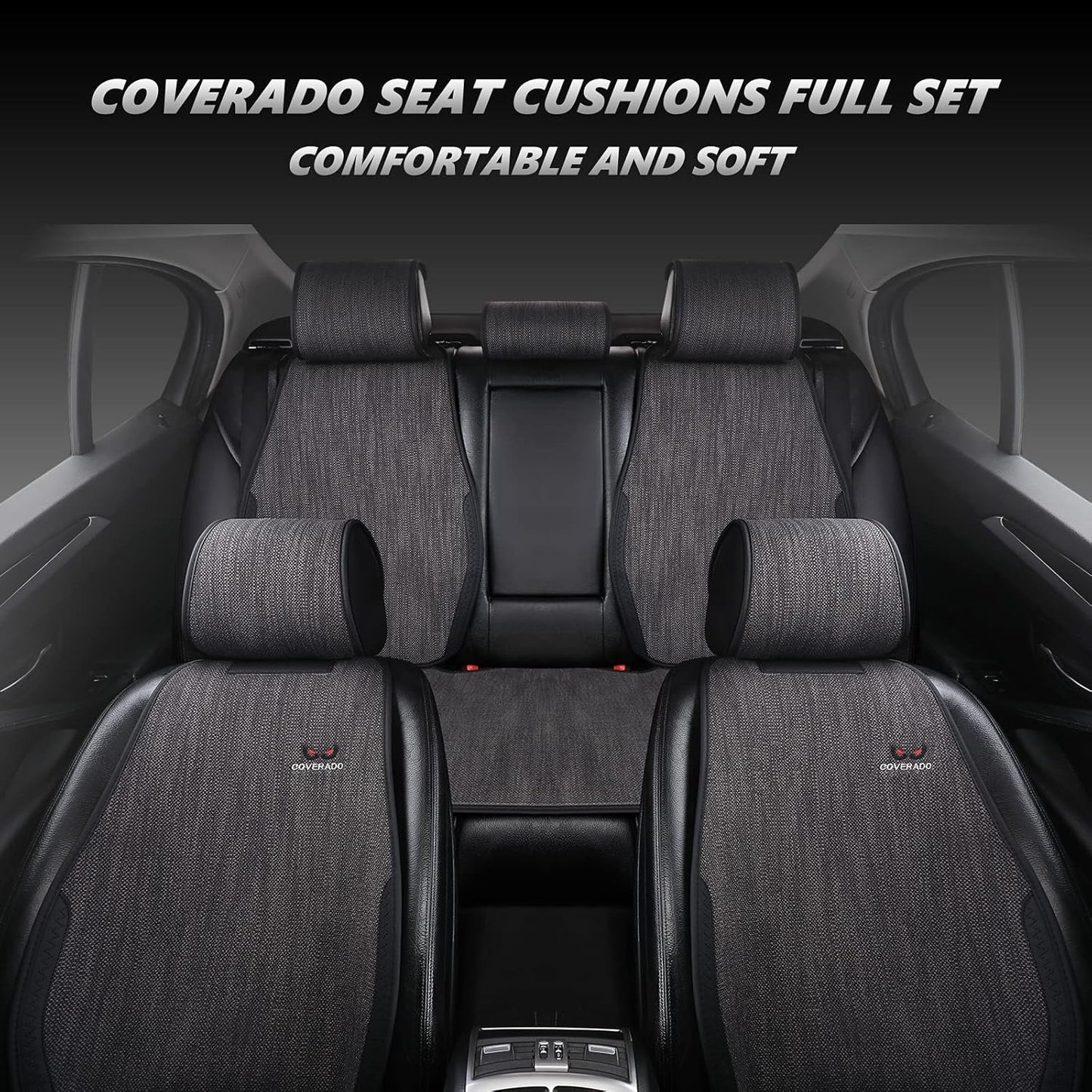 Coverado Car Seat Cushions, Washable Seat Covers Protector Full Set, Compatible with Most Cars, SUVs, Trucks and Vans(Full Set, Gray)