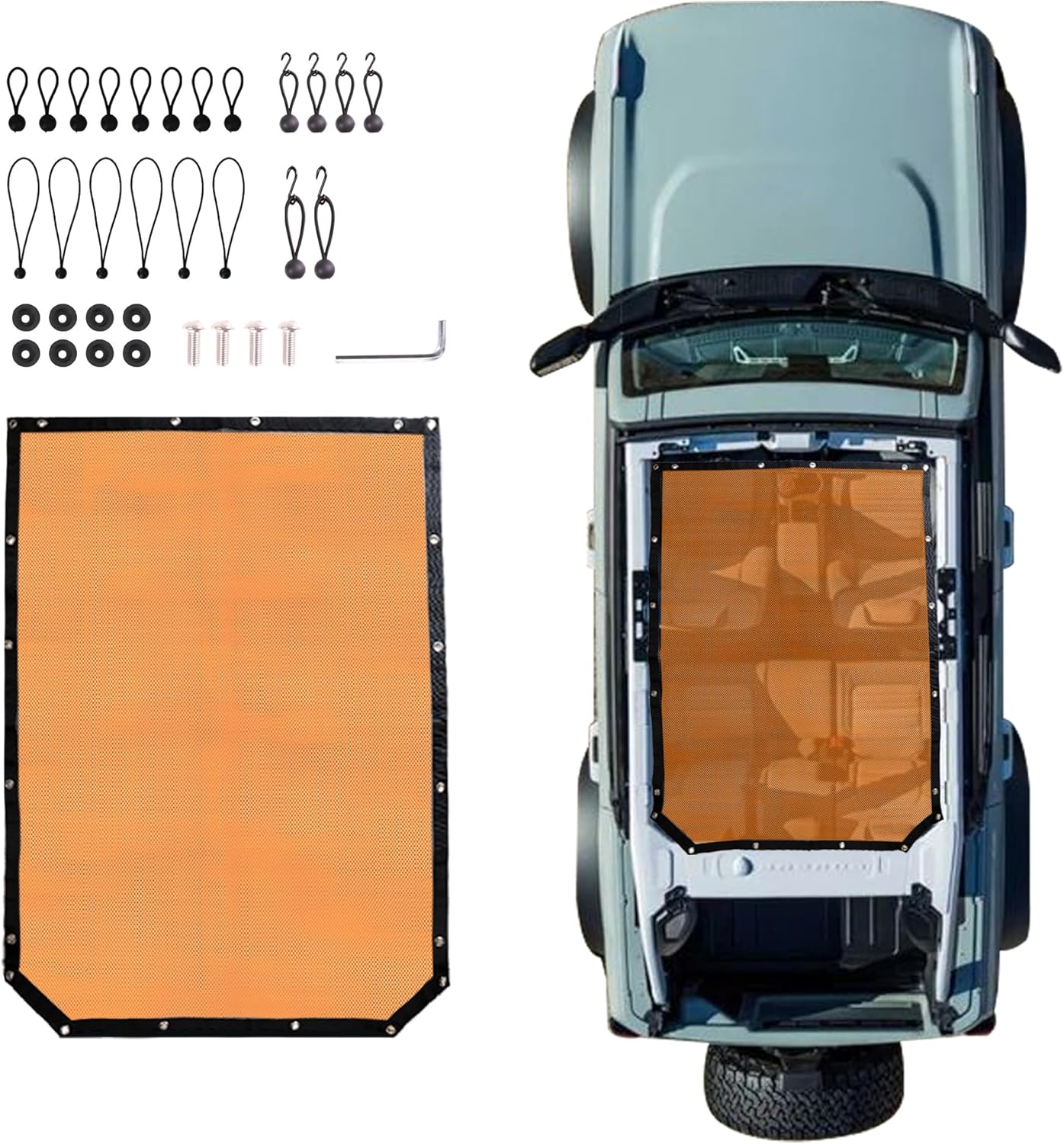 RERPRO Sunshade Compatible with 2021 2022 2023 2024 2025 New Ford Bronco 4 Door Sun Shade Bikini Top Roof Bimini Soft Mesh Net Exterior Accessories, Blocks UV Wind Noise, Black