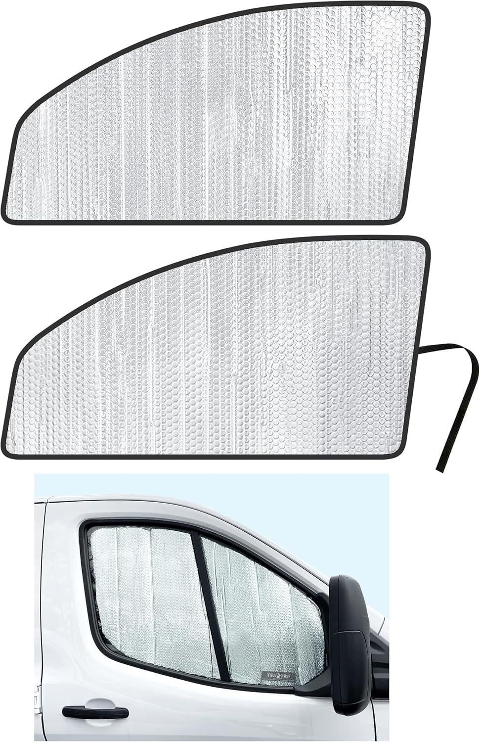 YelloPro Auto Side Window Front Seat Reflective Sunshade Custom Fit for 2015 2016 2017 2018 2019 2020 2021 2022 2023 2024 Ford Transit Van (Set of 2)