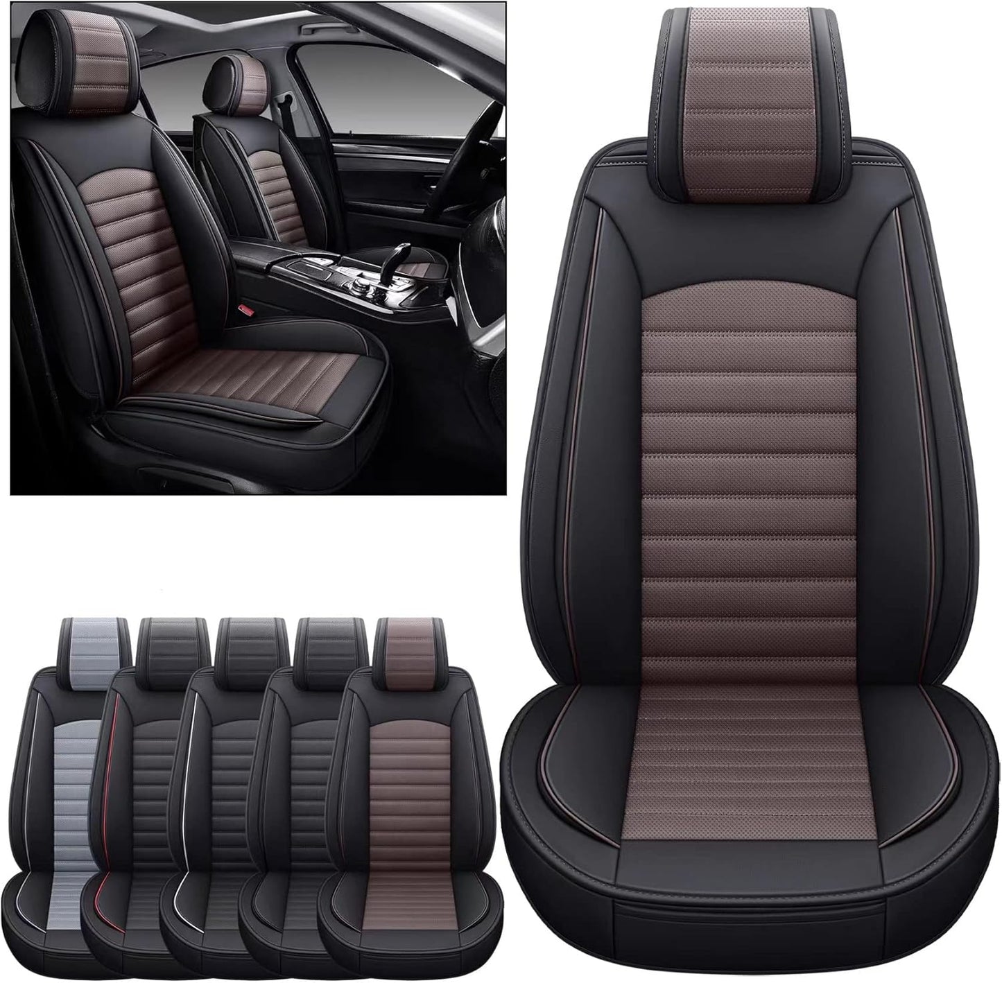 OMOKA AUTO Rear Car Seat Covers with Waterproof Leather,Vehicle Cushion Cover for Cars SUV Sedan Pick-up Truck Universal Fit Set for Most Cars (Black, Rear Seat)