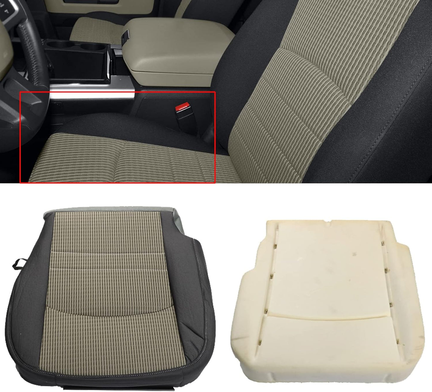 munirater Driver Side Bottom Cloth Seat Cover and Foam Cushion Replacement for Ram 2009-2012 1500 2500 3500 4500 5500 SLT Gray