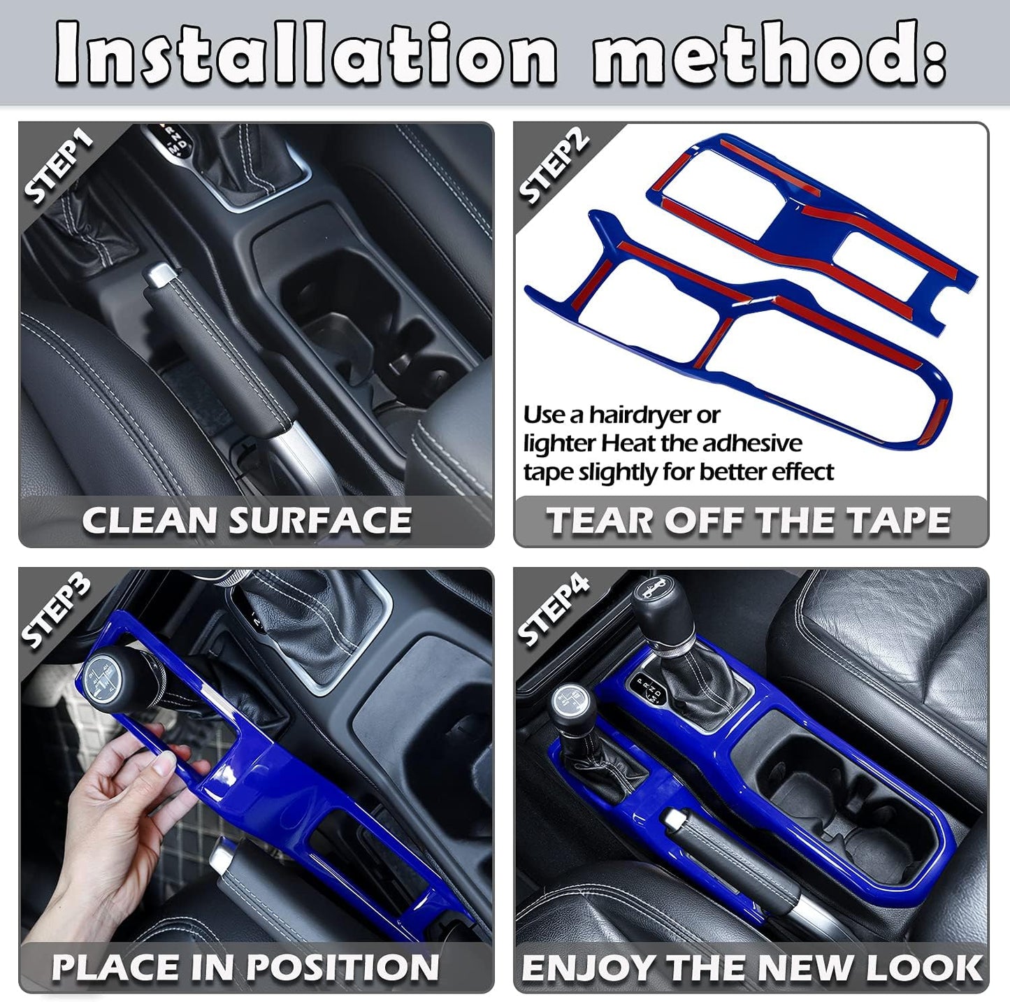 LAIKOU Left & Right 4WD Gear Shift Panel Cover Trim Control Center Console Water Cup Holder Frame Interior Accessories Fits for Jeep Wrangler JL JLU 2018-2024 & Gladiator JT (Blue)