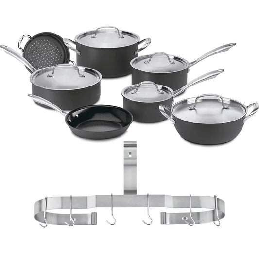 Cuisinart GG-12 Green Gourmet 12 Piece Set Bundle with Cuisinart Wall Mounted Oval Cookware Rack Stainless Steel