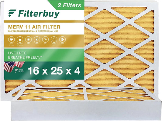 Filterbuy 16x25x4 MERV 11 Pleated HVAC AC Furnace Air Filters (2-Pack)