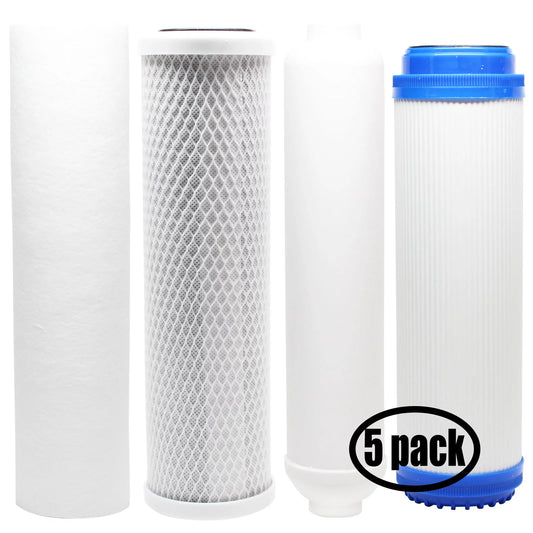 5-Pack Replacement for Filter Kit for iSpring RCS5T RO System - Includes Carbon Block Filter, PP Sediment Filter, GAC Filter & Inline Filter Cartridge - Denali Pure Brand