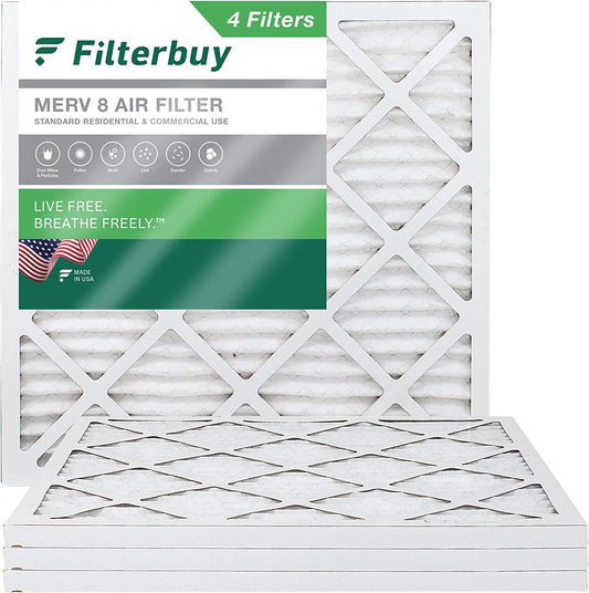 Filterbuy 13.25x13.25x1 MERV 8 Pleated HVAC AC Furnace Air Filters (4-Pack)