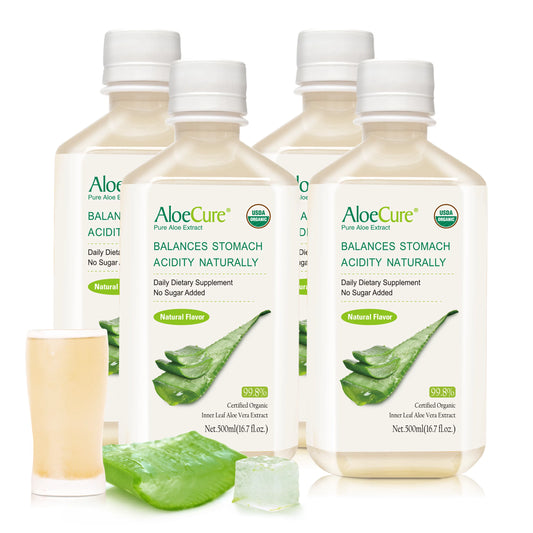 AloeCure Pure Aloe Vera Juice USDA Certified Organic, Natural Flavor Acid Buffer, 4x500ml Bottle, Processed Within 12 Hours of Harvest to Maximize Nutrients, No Charcoal Filtering-Inner Leaf