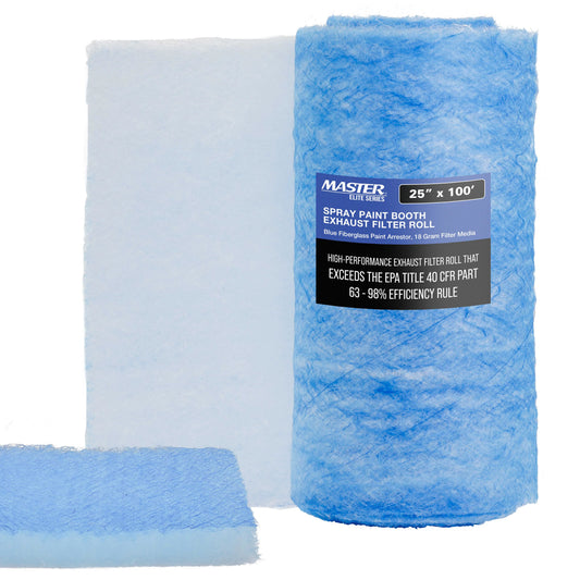 Master Elite Premium Paint Spray Booth Exhaust Filter Roll, 25 x 100' - 18 Gram Heavy-Duty Fiberglass Paint Arrestor - Captures Traps Overspray Paint Particles in Auto Autobody Refinish Booths