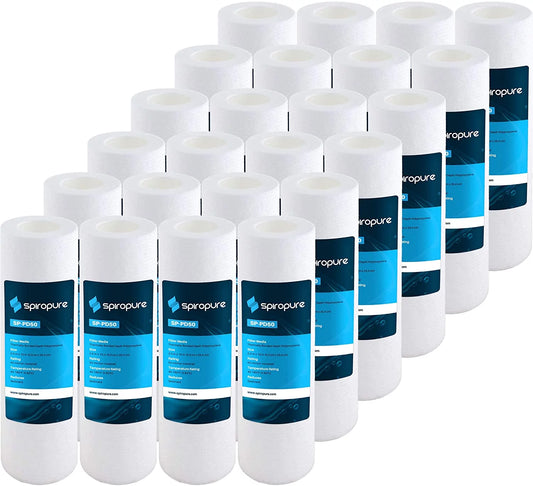 SpiroPure SP-PD50 10x2.5 50 Micron Thermal Bonded Grooved Polypropylene Sediment Water Filter Cartridge PD-50-934 155752-43 (Case of 24)