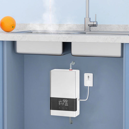 Aiqidi 4000W Instant Electric Hot Water Heater Mini Tankless Touch Screen Heating Boiler IPX4 w/Remote for Kitchen Shower, Silver