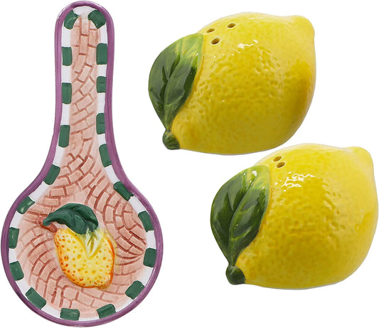 Lemon Salt & Pepper Shakers with Mini Lemon Spoon Rest