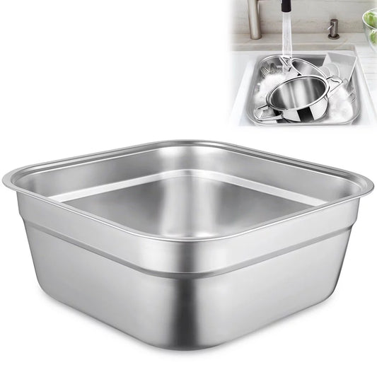 Stainless Steel Washing Up Bowl, Multi-Purpose Dish Tub for Sink, Large Square Container for Kitchen, Vegetable Washing Basin, Durable Dishpan for Home