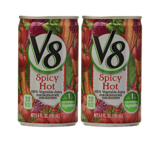 Spice up your day with V8 Spicy Hot Vegetable Juice - Double the Flavor and Double the Fun with a 2-Pack, each serving 5.5 Oz.