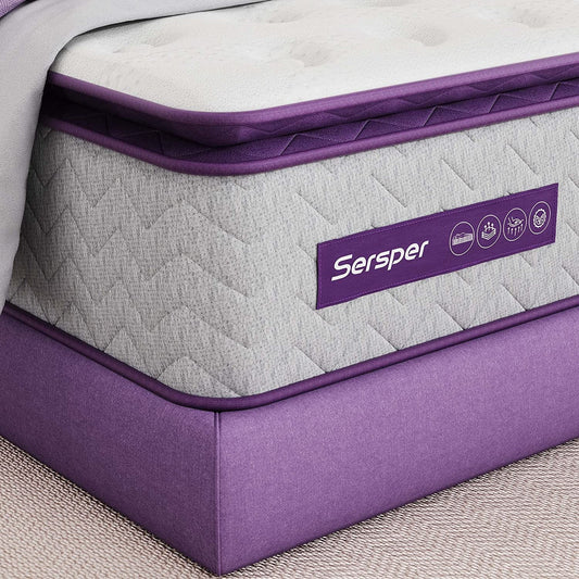 Twin Size Mattress, Sersper 12 Inch Pillow Top Mattress with Gel Memory Foam, Fiberglass Free, Medium Firm Mattress for Back Pain Relief & Cool Sleep